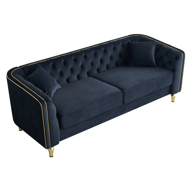 87.01"W Modern Tufted Velvet Sofa, Black, for Living Room, Hotel Apartment