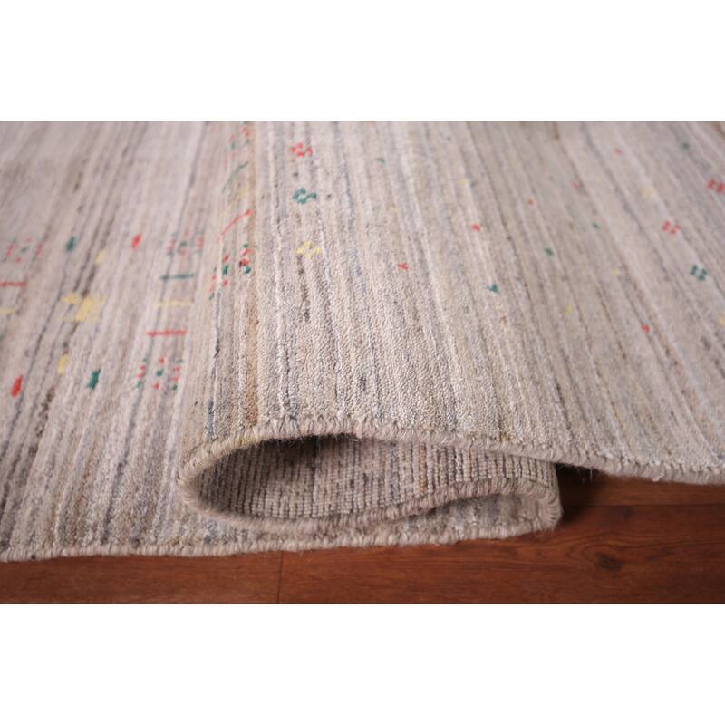 Tribal Striped Gabbeh Square Area Rug Handmade Wool Carpet - 7'10" X 7'11"
