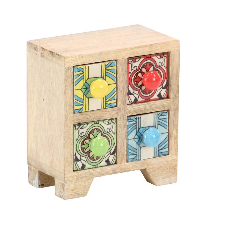 Square White Lattice-Patterned 4-Drawer Ceramic Jewelry Box