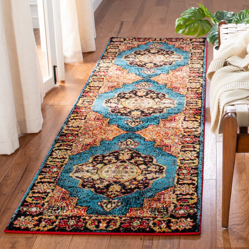 SAFAVIEH Vintage Hamadan Ismay Oriental Distressed Rug - 2'3" x 6' Runner - Gold/Light Blue