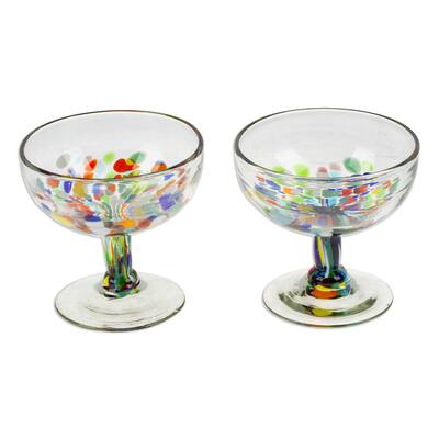 Novica Handmade Chromatic Gala Handblown Recycled Glass Cocktail Glasses (Pair)