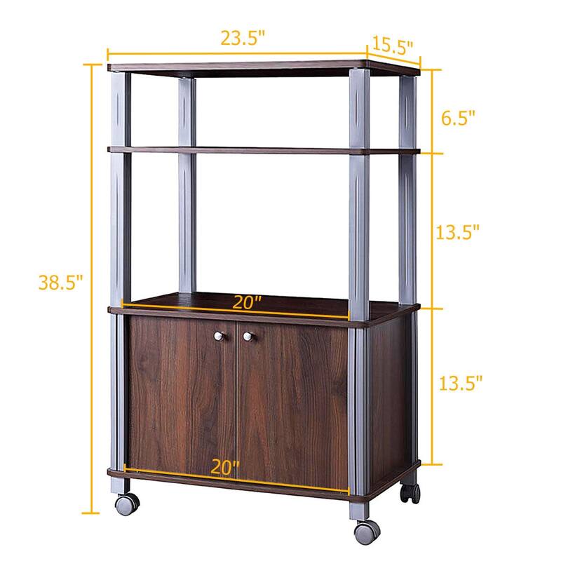 Gymax Bakers Rack Microwave Stand Rolling Storage Cart - 23.5''x15.5''x38.5''