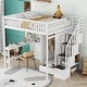 preview thumbnail 3 of 7, White Full Pine Loft Bed with Bookshelf, Drawers, Desk, Wardrobe, Storage Stair