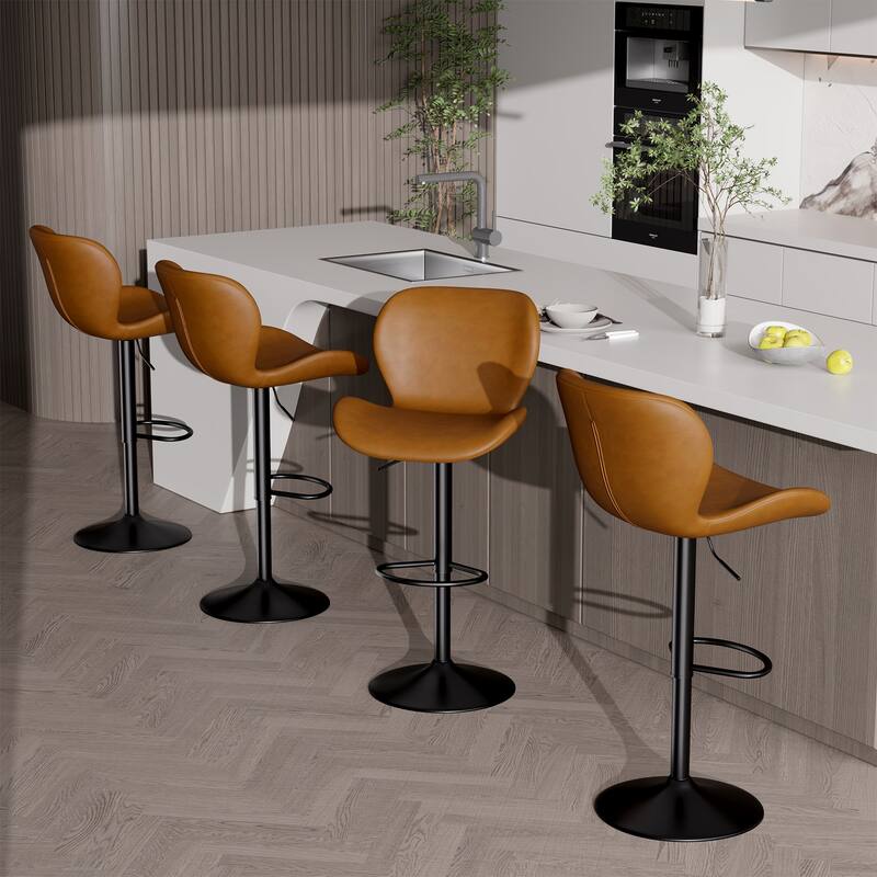 Swivel Bar Stools Set of 2,PU Leather Upholstered Barstools with Back & Footrest, Seat Adjustable Height 22.2-31IN Bar Chairs