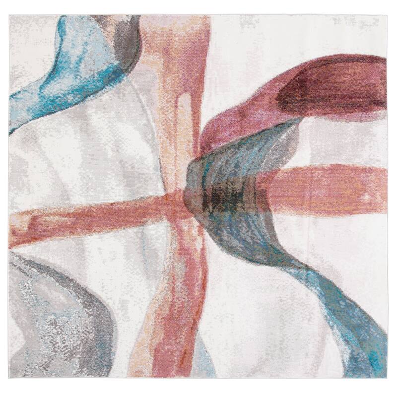 SAFAVIEH Aria Ligita Modern Abstract Rug - 6'5" Square - Ivory/Plum