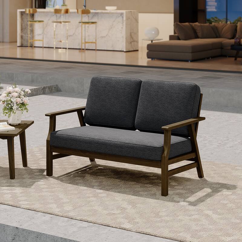 Modern Wood Cushioned 5-Piece Outdoor Patio Conversation Set