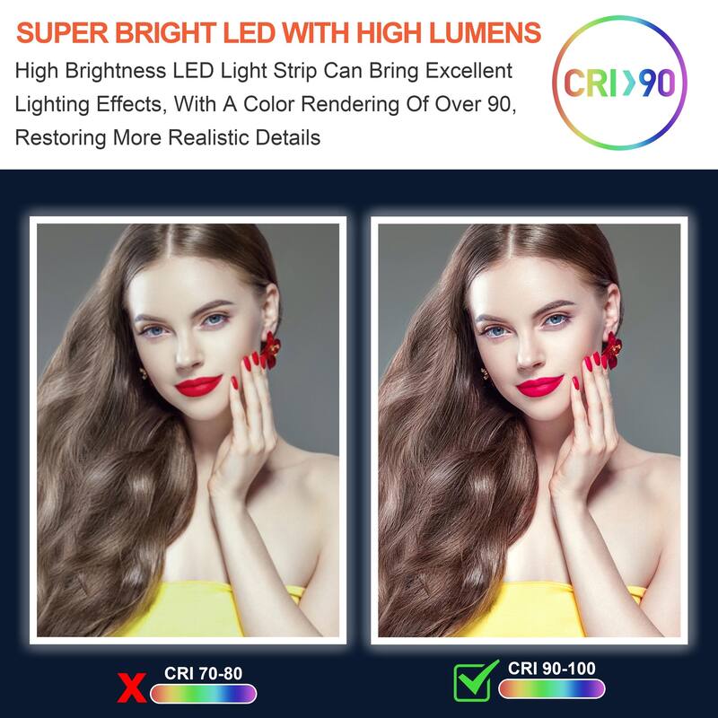 CB HOME LED Bathroom Mirror, Lighted Wall Mounted Vanity Mirror, Anti-fog, Backlit, Dimmable, Frameless, Horizontally/Vertically