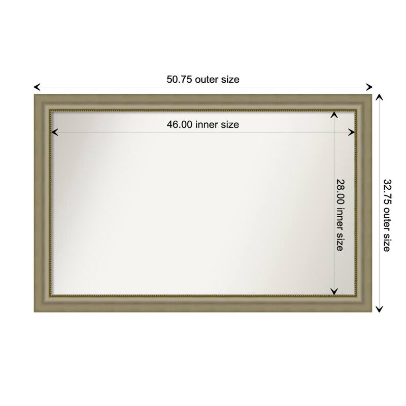 Vegas Silver Framed Non-Beveled Custom Wall Mirror, Bathroom Vanity Mirror - Outer Size: 50.75 x 32.75