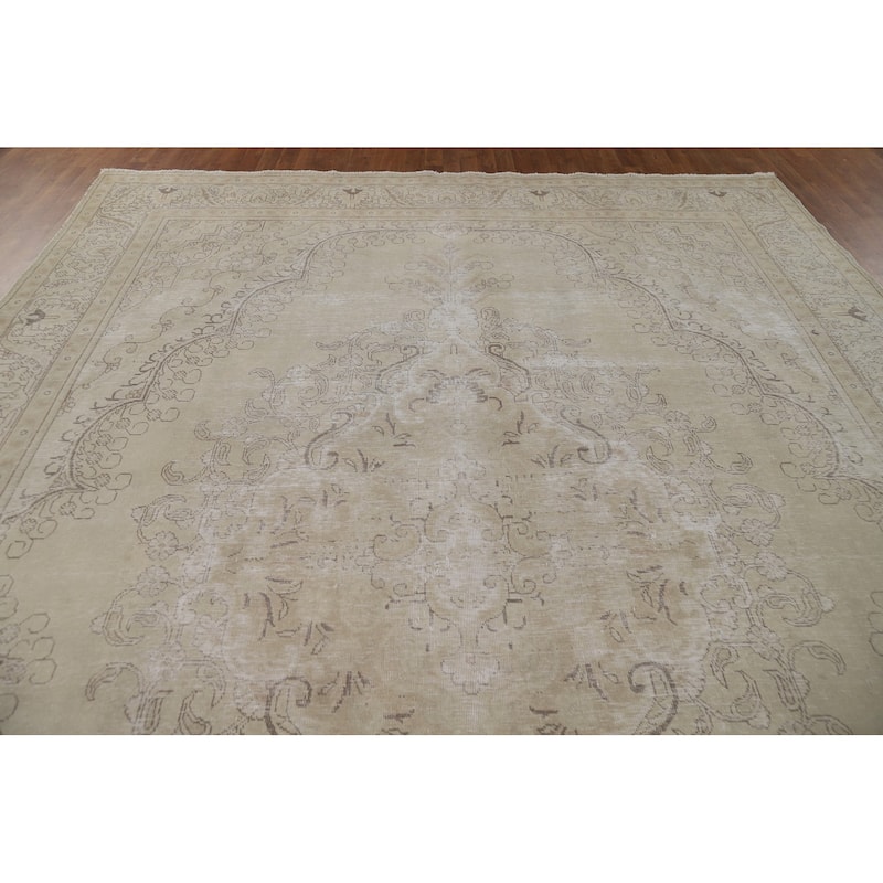 Distressed Tabriz Vintage Persian Rug Bedroom Hand-Knotted Wool Carpet - 9'10" x 12'10"