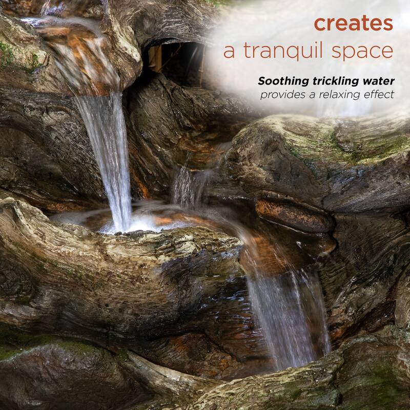 Alpine Corporation WIN256 24" Outdoor 2 Tier Fallen Tree Trunk Water Fountain with LED Lights