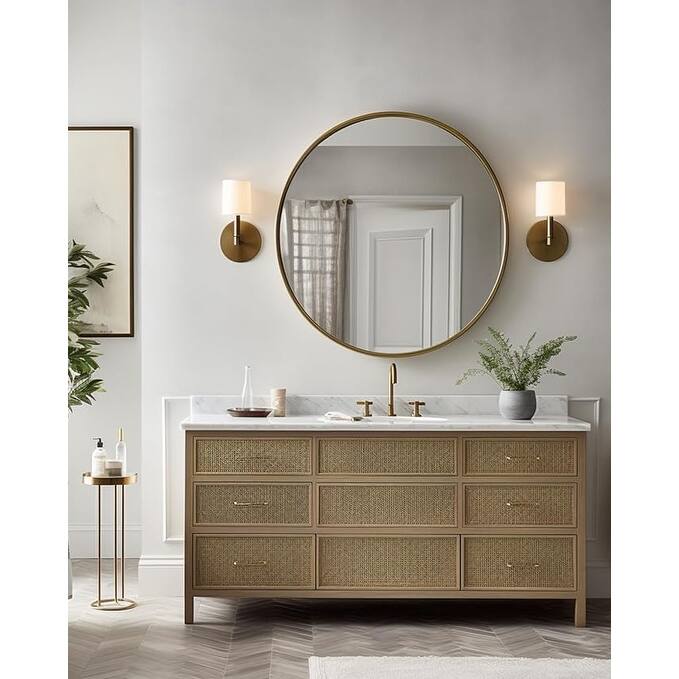 GDFStudio - Montclair Luxury Modern Oversized Round Bathroom Vanity Decorative Mirror with Metal Frame & Easy Wall Mounting
