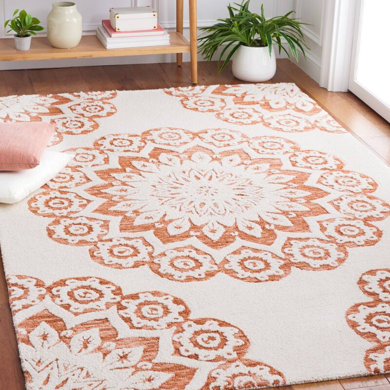 SAFAVIEH Handmade Blossom Oriella Modern Floral Wool Rug - 6' Square - Ivory/Pink