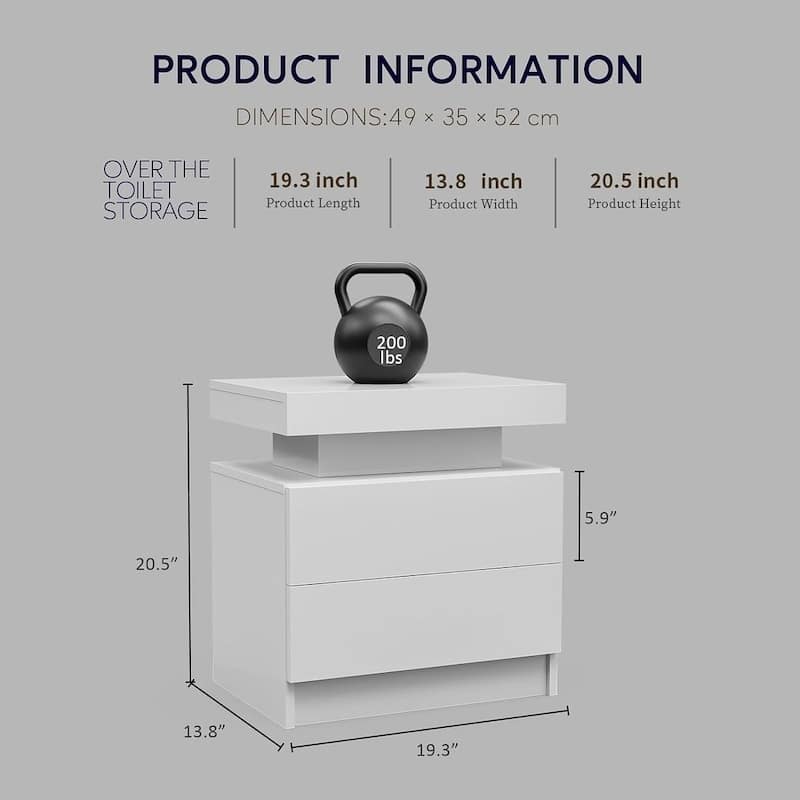 19.3" Modern 2 Drawers LED Nightstand with Adjustable Lights