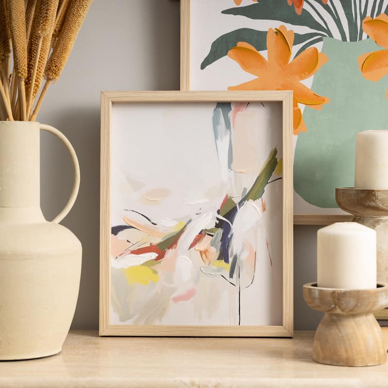 Canvas Abstract Framed Wall Art with Light Brown Frame - Multi Colored - Roche River Decor