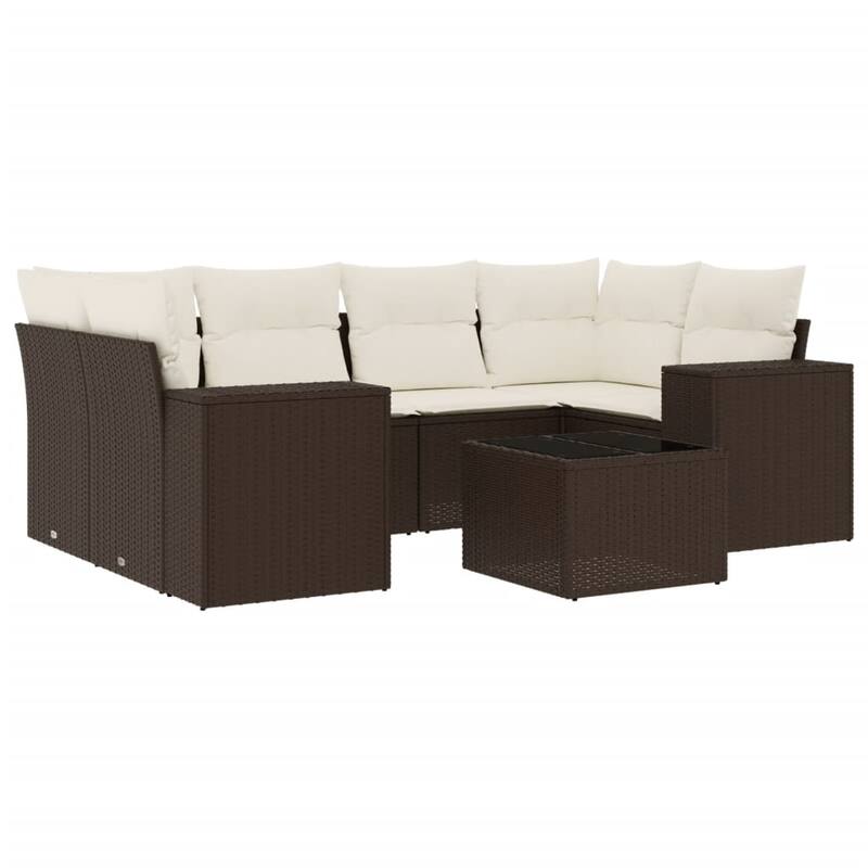 vidaXL Patio Sofa Set with Cushions Outdoor Furniture 7 Piece Poly Rattan - 24.4 x 24.4 x 27.2
