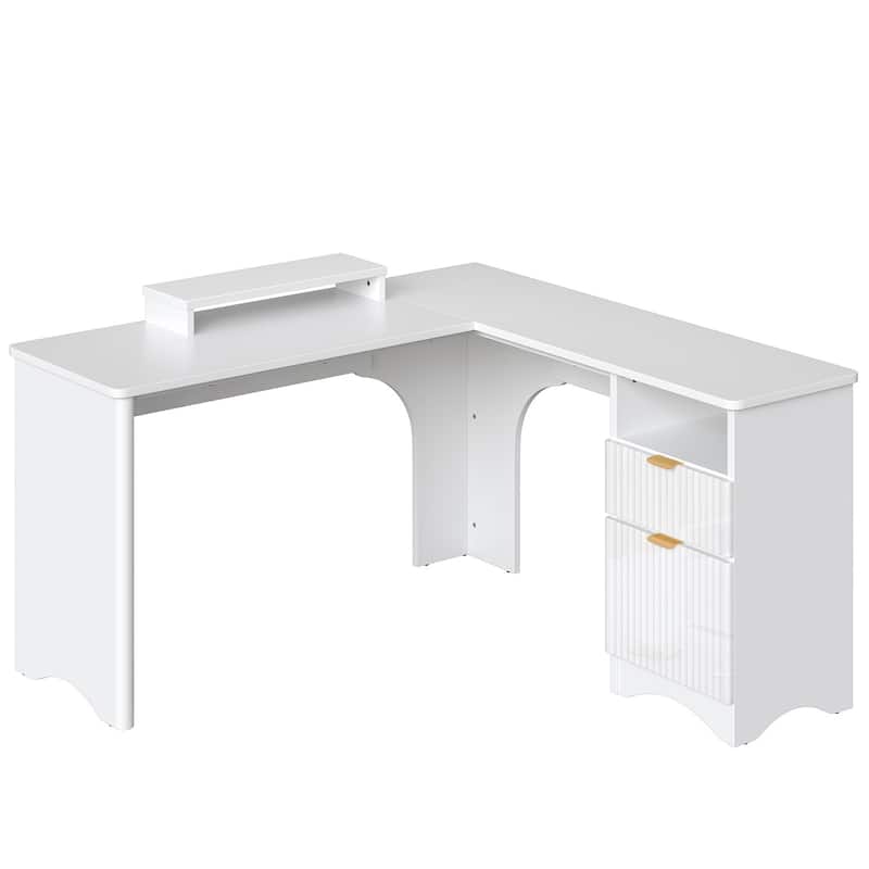 Bestier 56"W Modern L-Shaped Corner Computer Desk With Filing Drawer