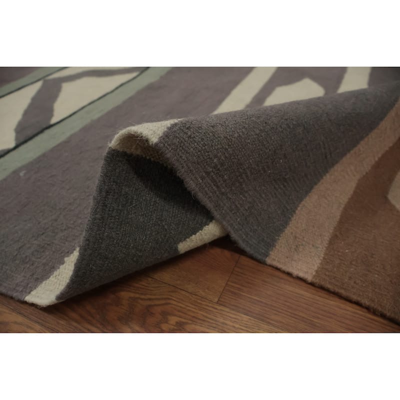 Hand Woven Oriental 100% Wool Carpet Southwestern Tribal Greys & Charcoal Kilim Area Rug - 18' 3'' X 11' 10''