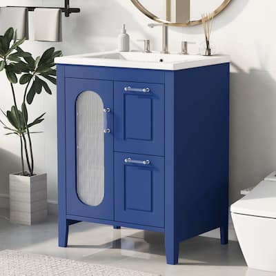 24" Bathroom Vanity with Sink, Bathroom Vanity Cabinet with Two Drawers and Door, Adjustable Shelf, Solid Wood and MDF