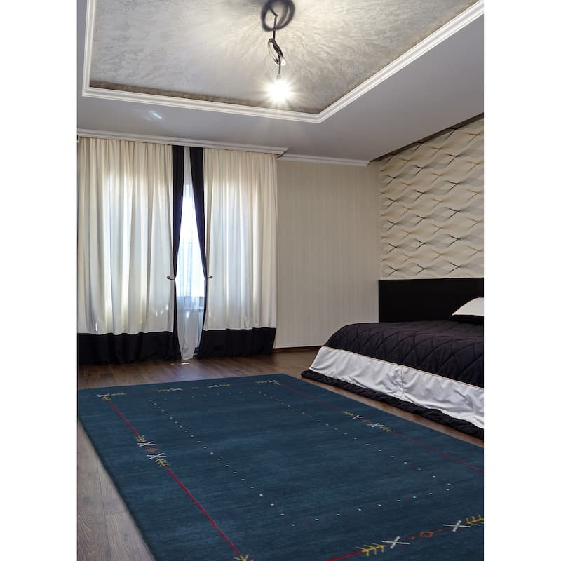 ECARPETGALLERY Hand Loomed Kashkuli Gabbeh Navy Wool Rug - 4'11 x 7'10