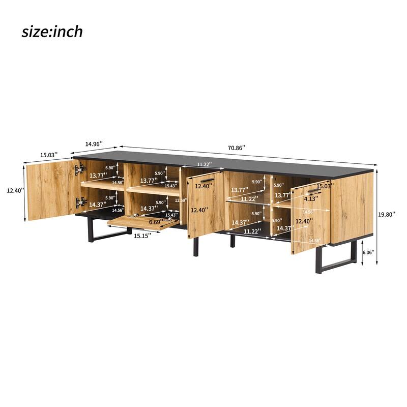 Modern TV Stand with 4 Cabinets Media Console Table for TVs up to 80", Entertainment Center with Drop Down Door