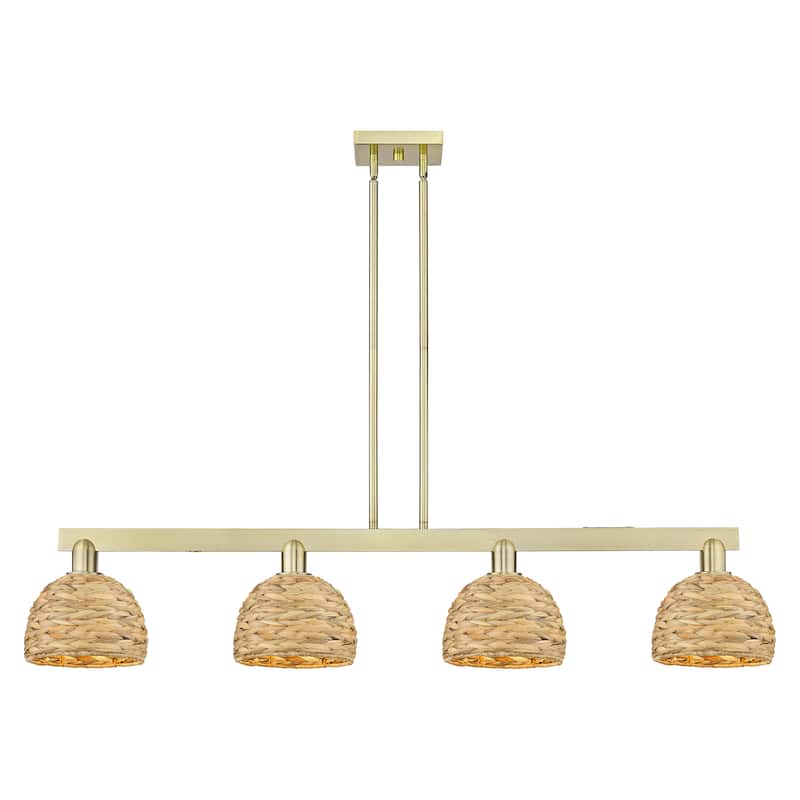 Innovations Lighting Endless Possibilities Arcadia - Woven Rattan - 4 Light 51" Stem Hung Island Light - Antique Brass