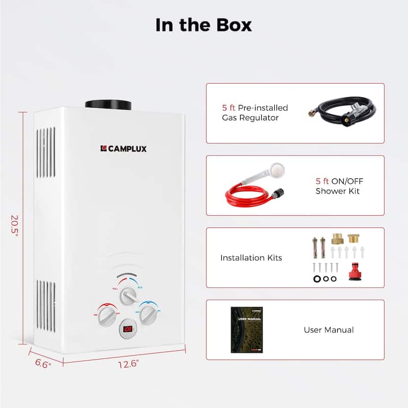 CAMPLUX 8L 2.11 GPM Outdoor Portable Propane Tankless Water Heater