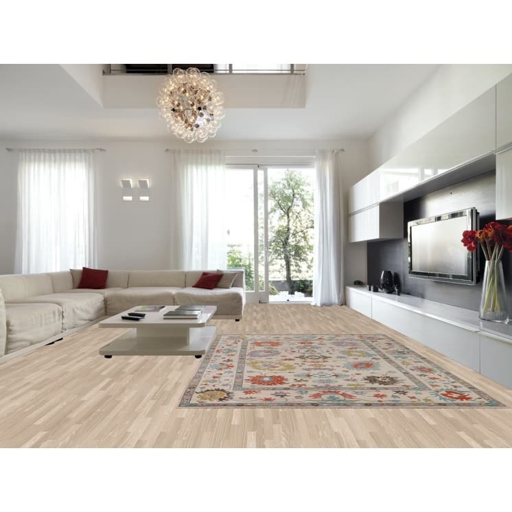 Beige Transitional Floral Oushak Area Rug Hand-Knotted Wool Carpet - 8'9" x 12'0"