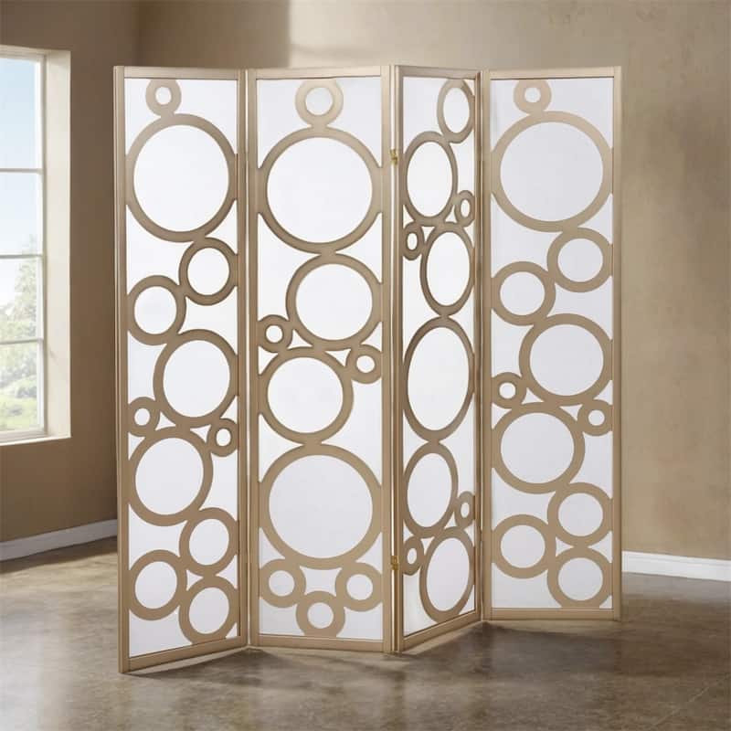 4-Panel Wood Room Divider with Circle Pattern