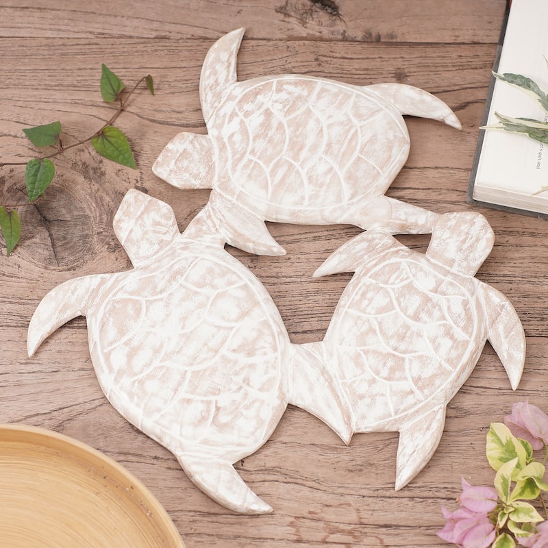 Novica Handmade Three Sea Turtles Wood Relief Panel