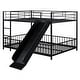 preview thumbnail 6 of 18, Black Full over Full Size Metal Bunk Bed with Slide and Guardrails for Kids