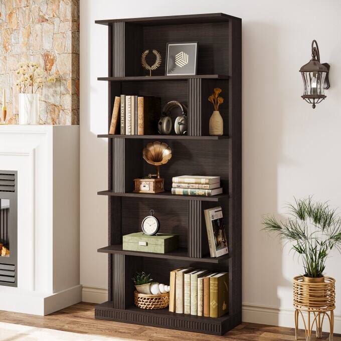 5-Tier Modern Storage Bookshelf, 70-Inch Tall Black Bookcase