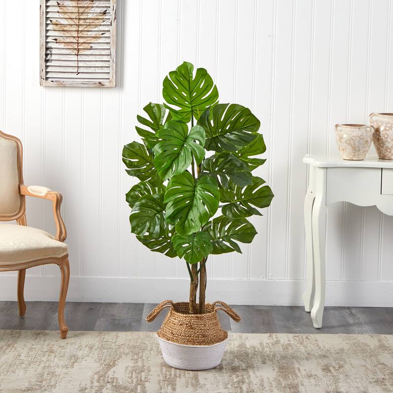 Artificial Monstera Tree 4ft Indoor Outdoor Plant with Planter - Faux Swiss Cheese Plant Home Decor - Green - 51-60 Inches