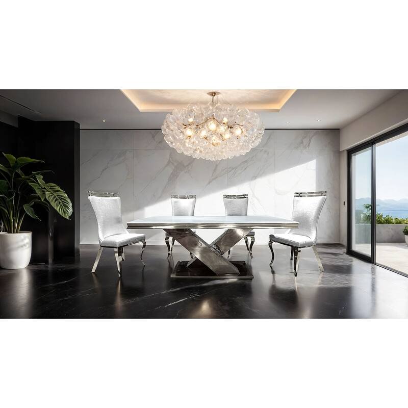 White Finish Glam Stainless Steel Side Chairs Set