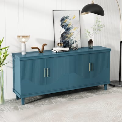 Modern 4-Door Cabinet with Adjustable Shelves and Sturdy Solid Wood Legs