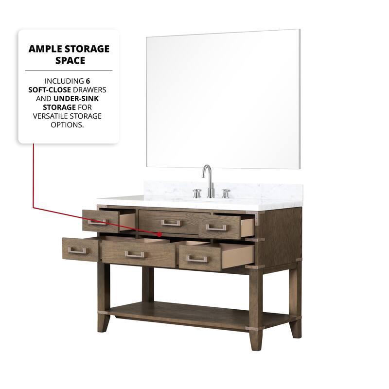 Lexora Norwalk Bath Vanity, Carrara Marble Top, Faucet Set, and Mirror