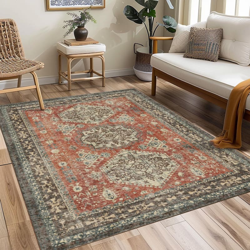 Mcow EverEase Collection Low Pile Machine Washable Non-Slip Area Rug - 8'X10' - 8'X10' - Red - Rectangle