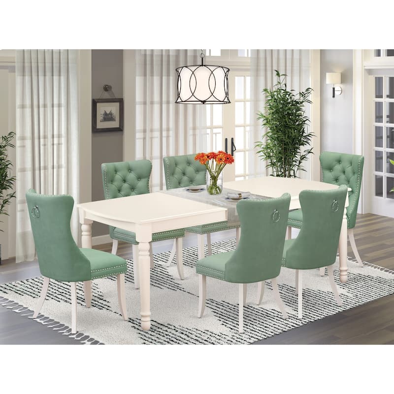 East West Furniture Kitchen Set Includes a Rectangle Dining Table and Upholstered Chairs, Linen White (Pieces Options) - DODA7-LWH-22