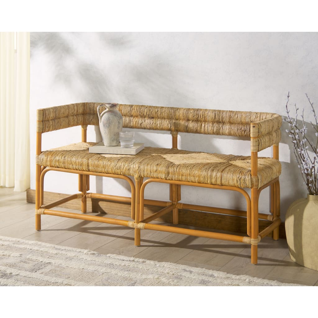 SAFAVIEH Couture Elexa Tropical Banana Woven Bench, Fully Assembled - 54"W x 21"D x 28"H