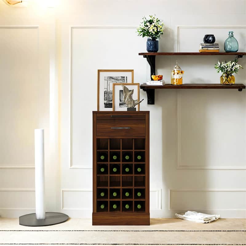 Modular Wood 24 Bottle Wine Bar Cabinet Buffet Cabinet