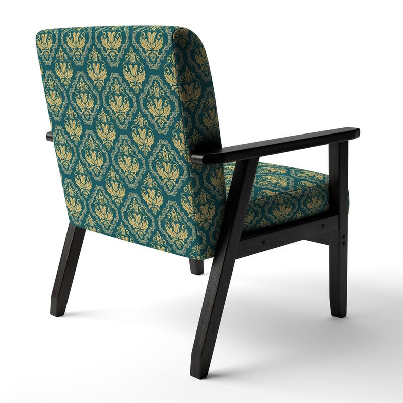 Designart "Green Orient Damask" Upholstered Patterned Accent Chair and Arm Chair