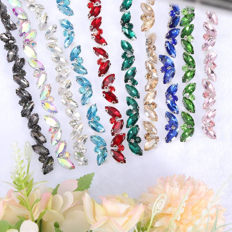 1 Yard Rhinestone Chain Trim, 10mm Shiny Crystal Chain Applique