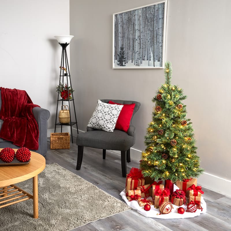 4Ft Artificial Christmas Tree with Lights - White Pine Holiday Decor, Festive Tree, Easy Setup - Green - 44