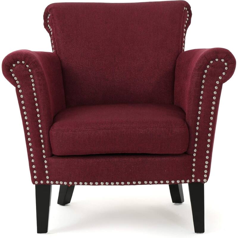 Roomfitters Tufted Nailhead Trim Club Chair, Modern Upholstered Accent Armchair for Living Room, Burgundy