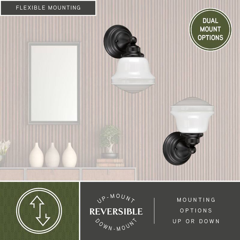 Huntley 1 Light Bronze Farmhouse Schoolhouse Bathroom Wall Fixture - 6.75-in W x 10.5-in H x 6.75-in D