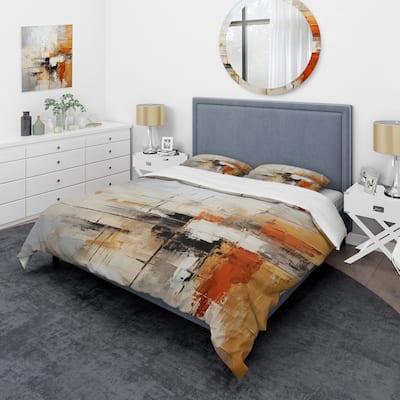 Designart "Orange Black Abstract Fractal Impressions" Orange Modern - Bedding Set With Shams