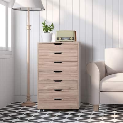 Home MDF with PVC Seven-Drawing Wooden File Cabinet Grey Oak Color