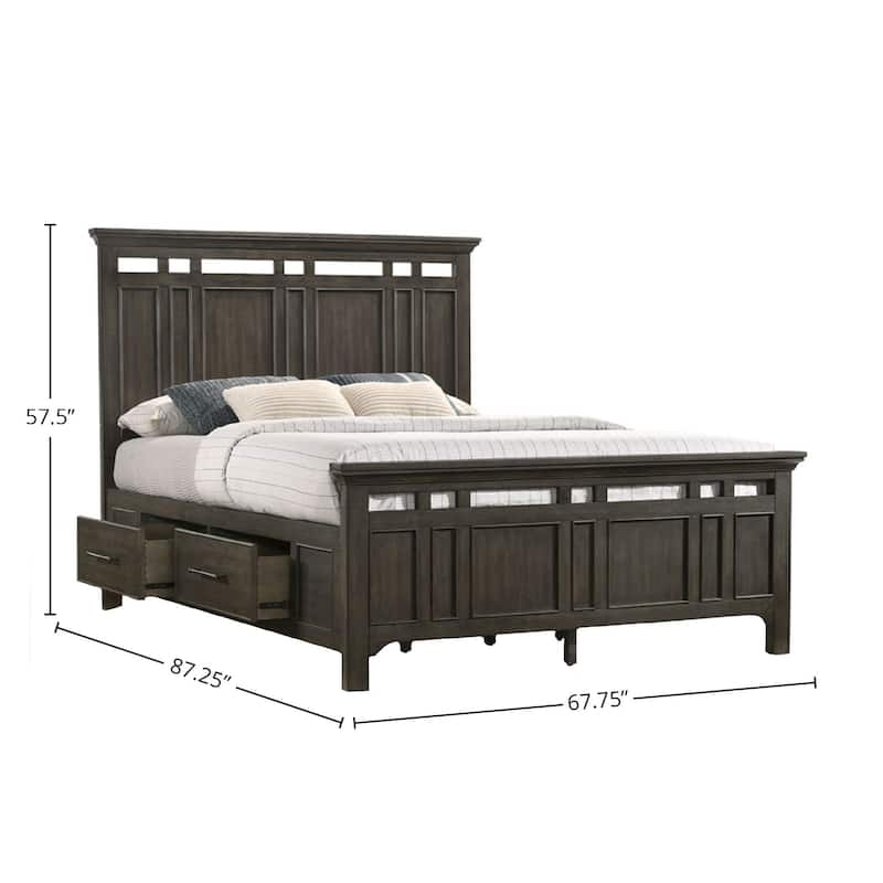Hawthorne Solid Wood Panel Bed with Storage, Brushed Charcoal, Queen