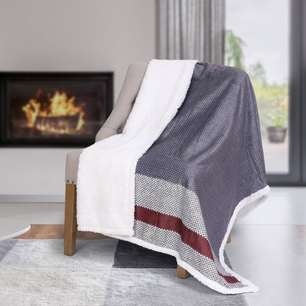 Premium Reversible Throw Blanket With Sherpa 60in x 48in (Knit Sock)