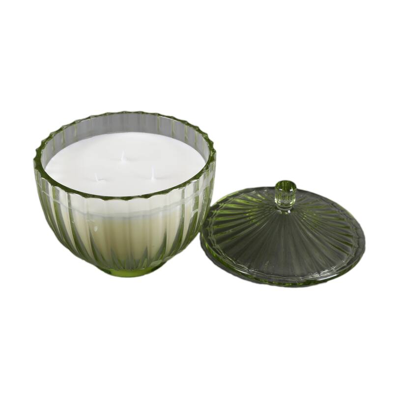 5.5inD Glass Rib Apothecary Candle with Lid - Eucalyptus Mint