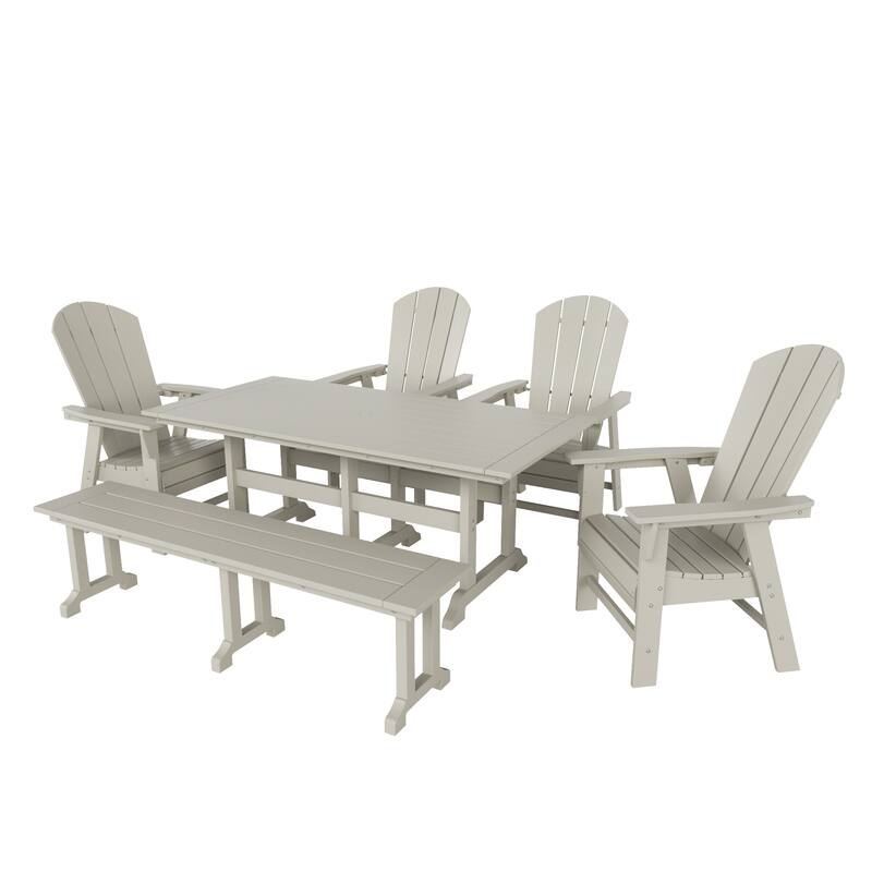 Laguna Hdpe All Weather Outdoor Patio Dining Set with Rectangle Table, Arm Chairs, and Bench (6-Piece Set)